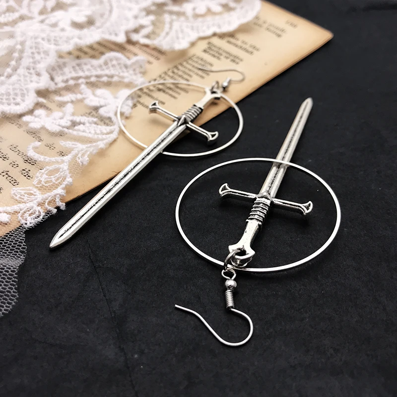 Dark Gothic Vintage Sword Cosses For Women Long Dangle Earring Goth Punk Halloween Fashion Jewelry Accessories Wholesale image 4