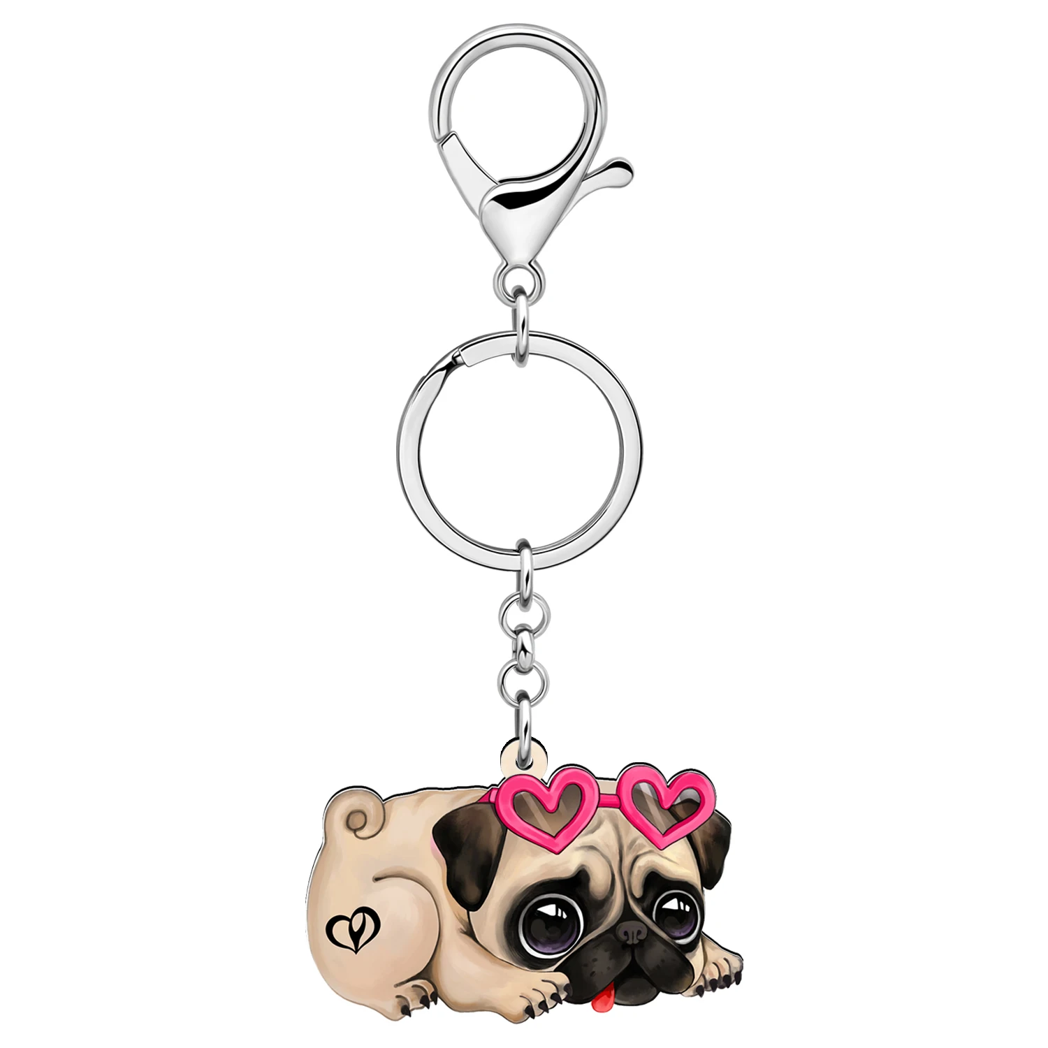 BONSNY Acrylic Big Eyes Pug Dog Key Chains Key Ring For Women Girls Kids Charms Purse Car Keychains Puppy Gifts Accessories