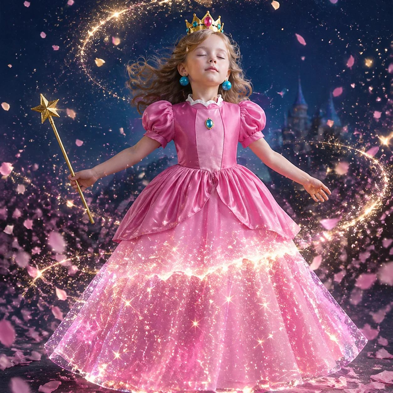 Robe rose princesse Peach avec couronne et gants pour filles, tenue de performance pour fête d'anniversaire, carnaval, cosplay, 2-8 ans