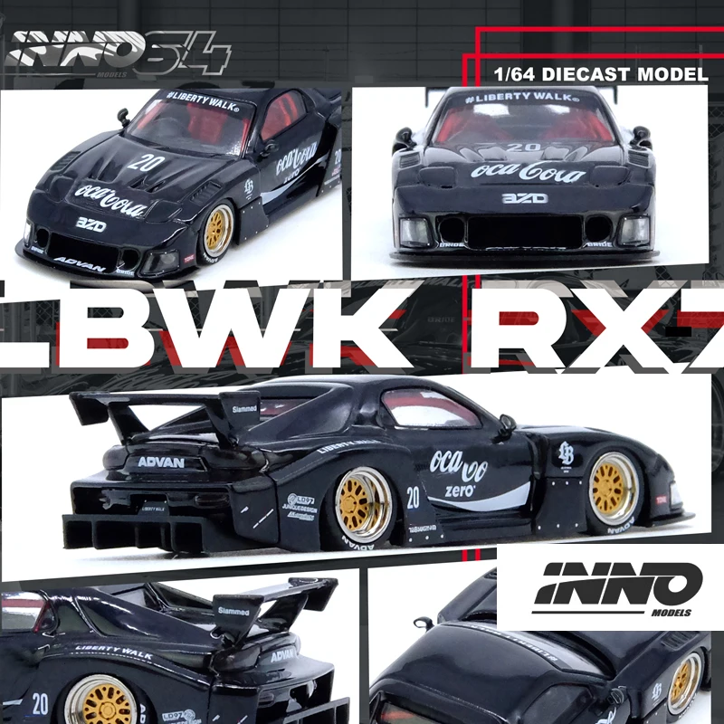 ***in stock*** INNO 1:64 RX7 FD3S LB-SUPER SILHOUETTE LBWK Black #41 White alloy car model