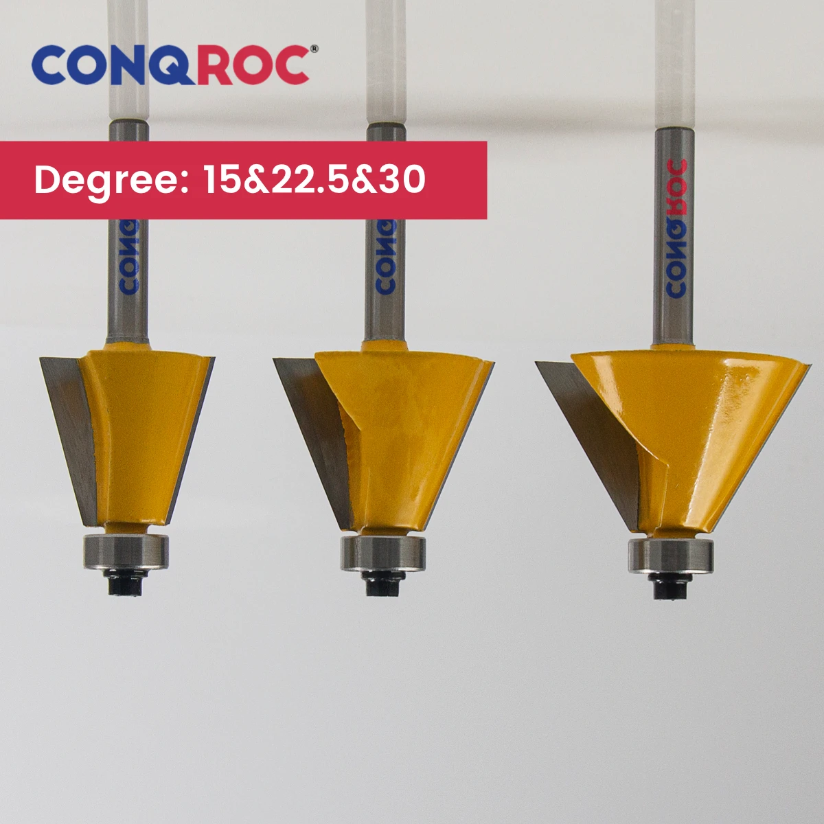 6mm Shank Chamfer Router Bit 3-Size Degree-15&22.5&30 Wood Edge Trim Milling Cutters Kit with Bearing