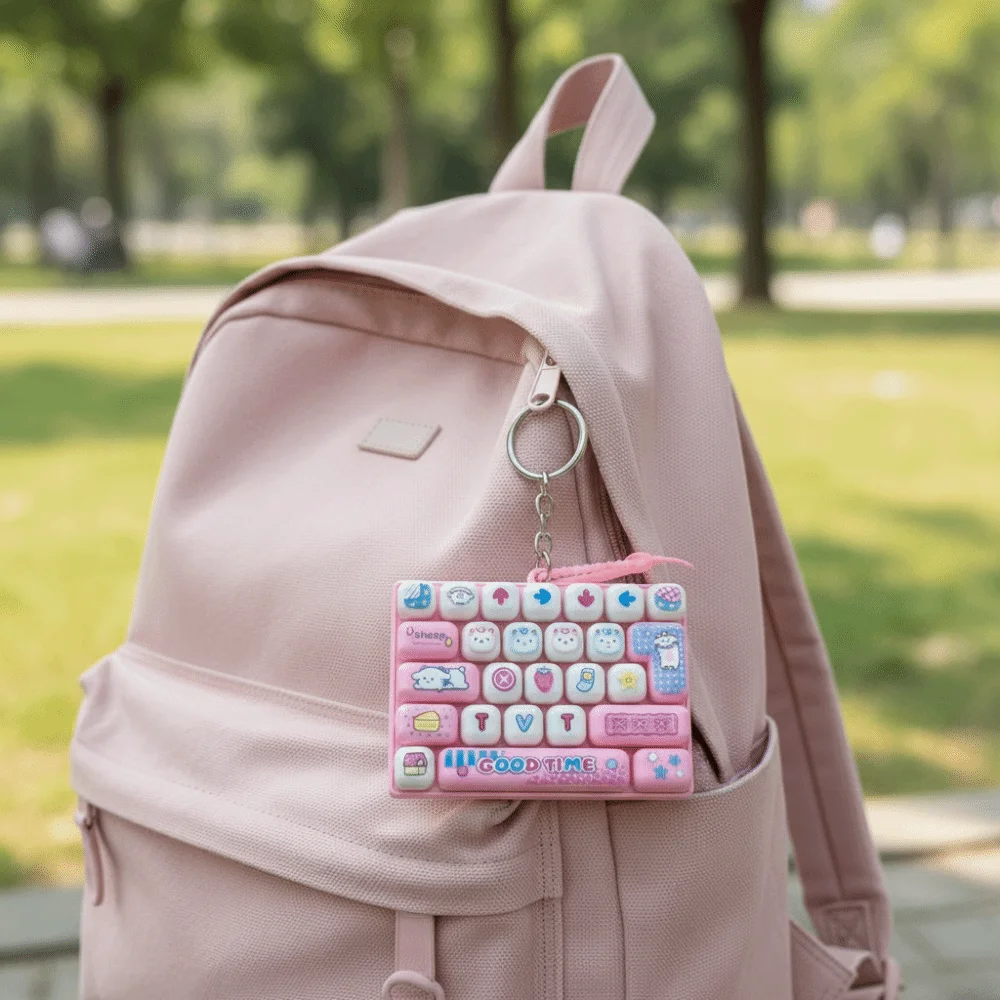 Sensory Cute 26-Key Keycap Clicker Simulation Keyboard Plastic Mini Keyboard Pendant Candy Color Fidget Keychain Gift