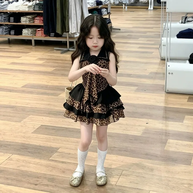 2026 New Girls' Leopard Print Cake Dress, Girls' Personalized and Fashionable Baby Treasure Leopard Print Dress