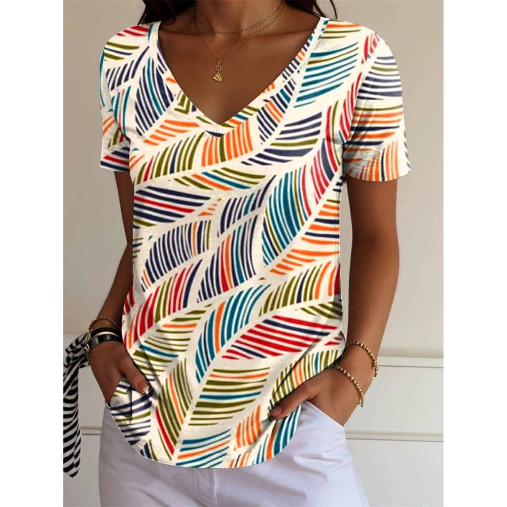

Fashion Abstract Flowers Graphics Women's V-Neck T-Shirt Summer Casual Outdoor Short Sleeve Tops Oversize Loose Women's Clothing
