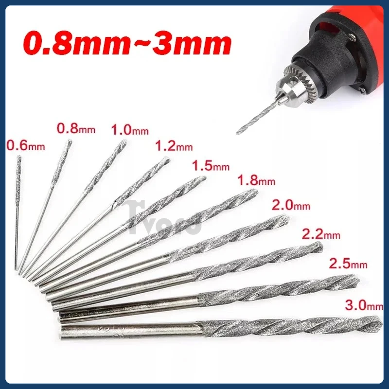 

Diamond Coated Twist Drill Bits 0.8mm 1mm 1.2mm 1.5mm 1.8mm 2mm 2.5mm 3mm For Glass Jewellery Jade Straight Shank