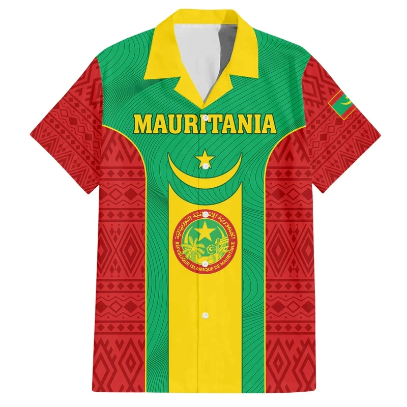 

Africa Mauritania Map Flag 3D Print Shirts For Men Clothes National Emblem Beach Shirts Patriotic Coat Of Arms Blouses Male Tops