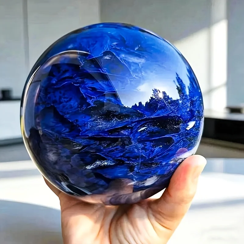 Blue Quartz Crystal Ball Polished Gemstone Sphere Throat Chakra Calming Stone Reiki Meditation Home Decor Healing Gift
