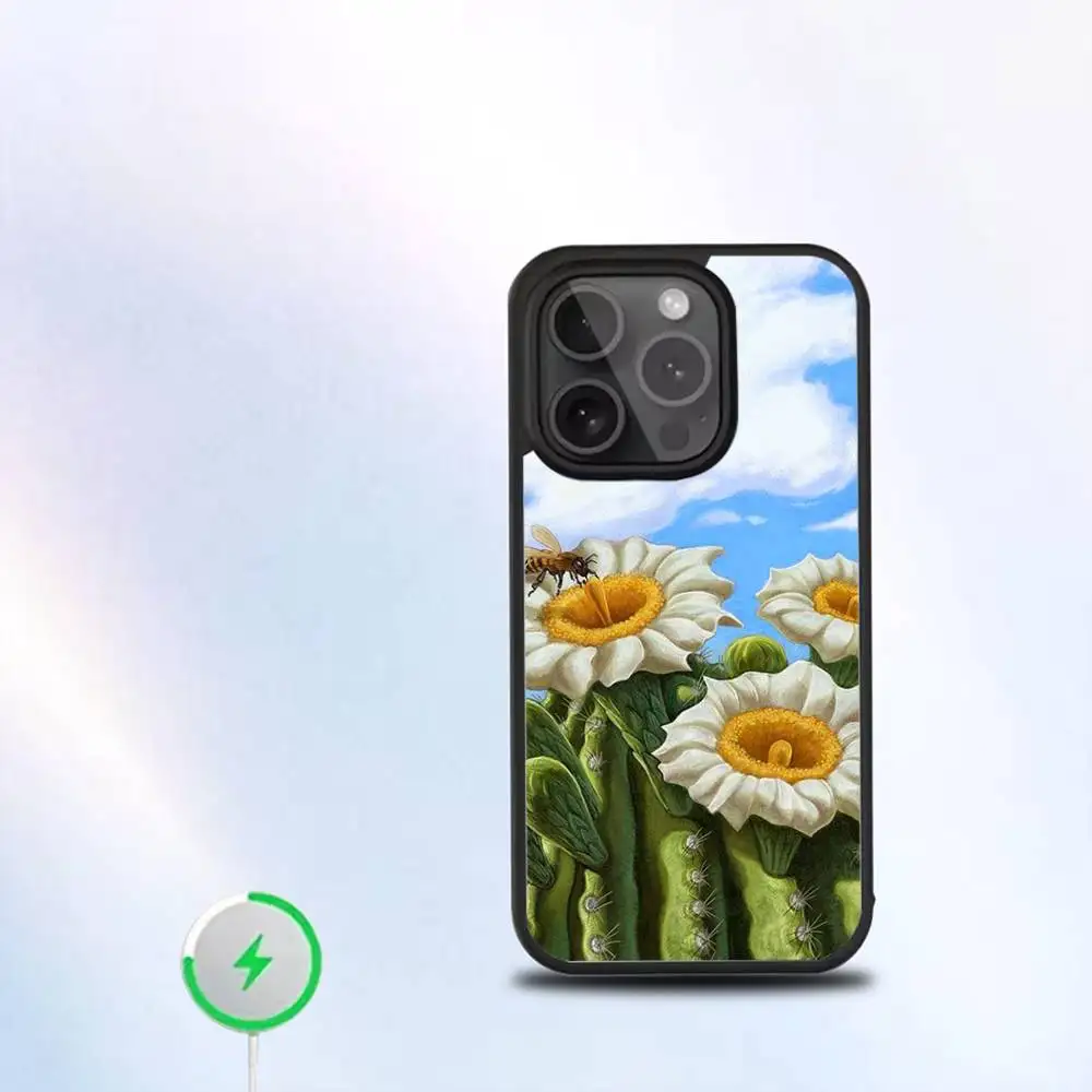 حافظة هاتف بنمط الصبار اللطيفة لهاتف آيفون 17,16,15,14,13,12,11,Pro,Max,Plus,Mini,SE شحن لاسلكي مغناطيسي جديد Magsafe