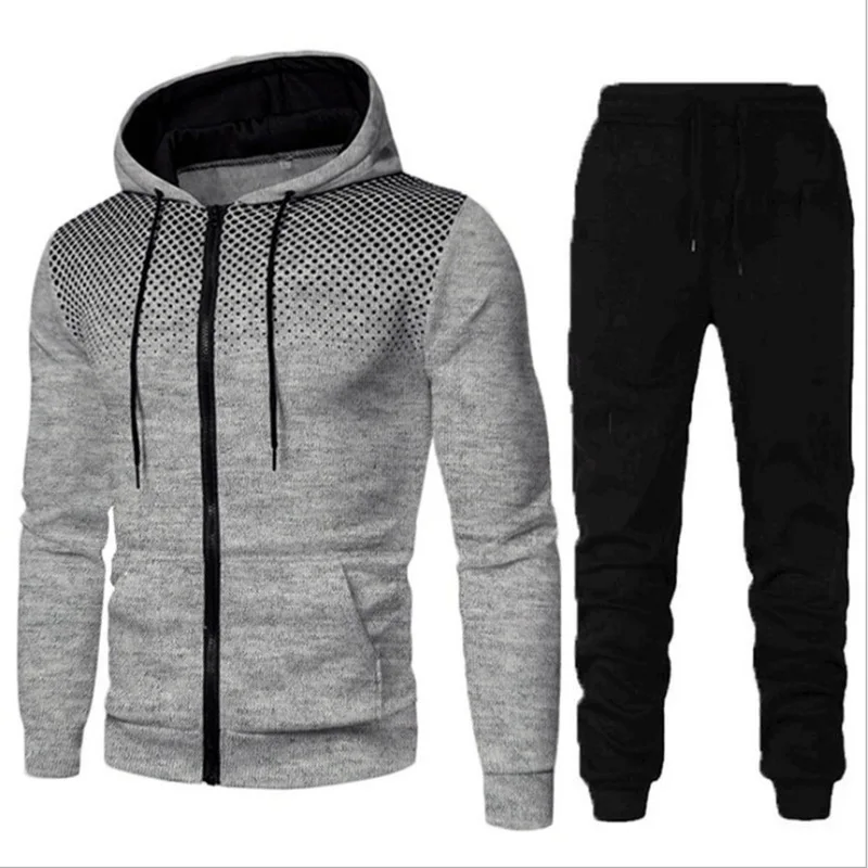 2024 Spring and Autumn Dot Street Dress Zipper Hoodie+Sports Pants 2-piece Set Men\'s Sports Wear Casual Jogging Wear Outdoor Set