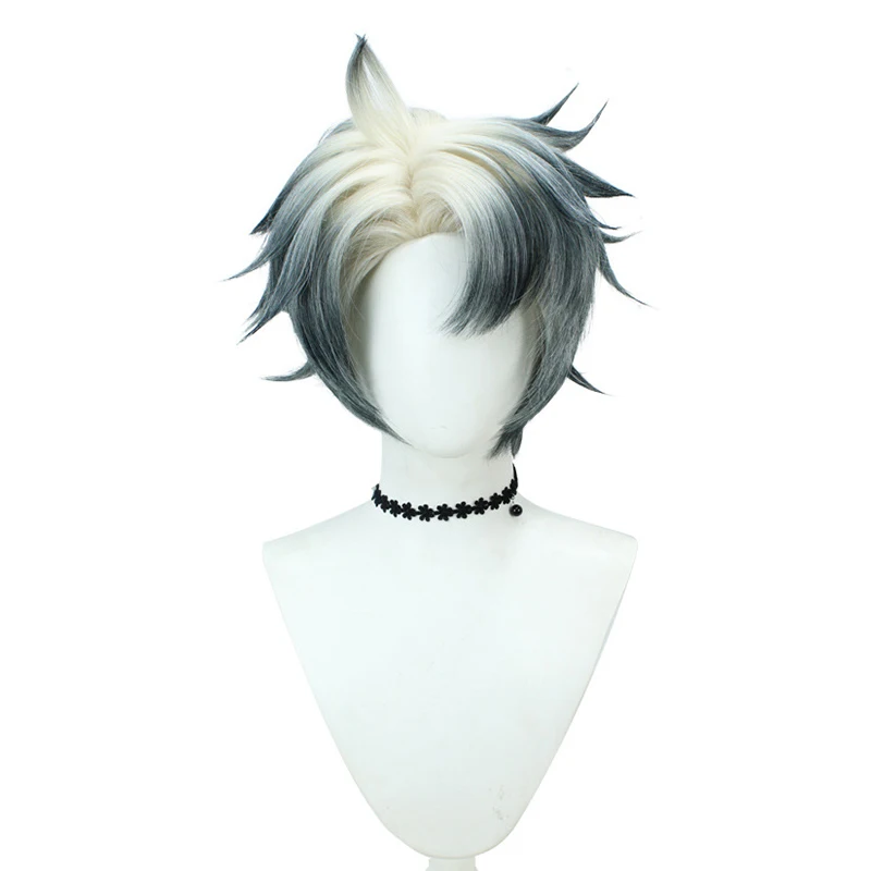 Anime GACHIAKUTA Rudo Cosplay Wig Men Black White Gradient Short Hair Heat Resistant Synthetic Wigs Halloween Carnival Prop