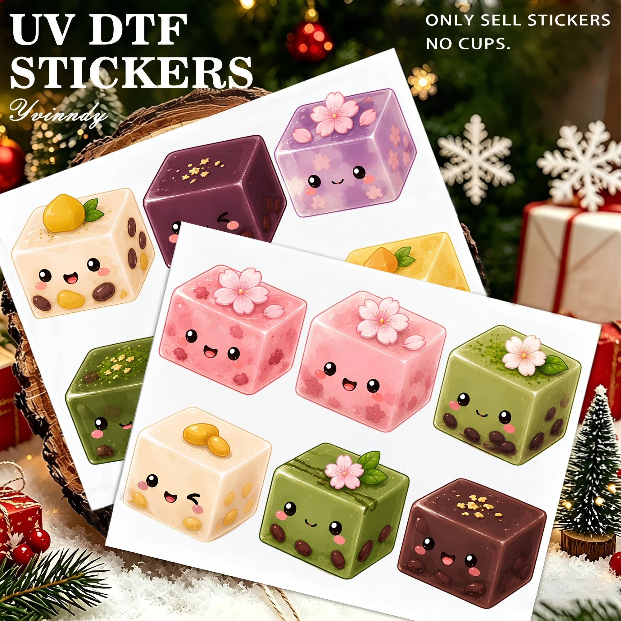 12PCS/Set Of Cute Ice Cubes Made With Waterproof Durable High-quality UV DTF Transfer Stickers, DIY Christmas Gift(NO Cup)