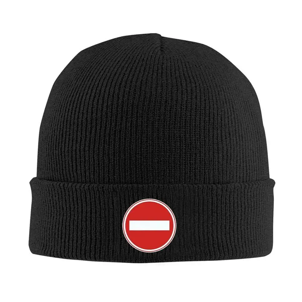 No Entry Traffic Sign Print Beanie Hat for Men Women, Soft Warm Acrylic Beanie for Everyday Outdoor Use