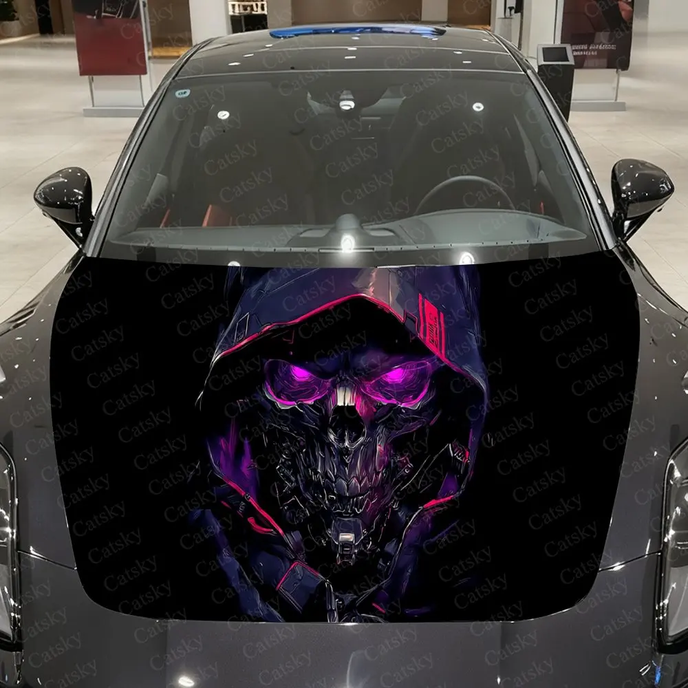 

Cyber Skull Trendsetter Car Vinyl Wrap, PVC Material Waterproof Car Hood Sticker, Self-Adhesive Scratch-Resistant Stickers for E