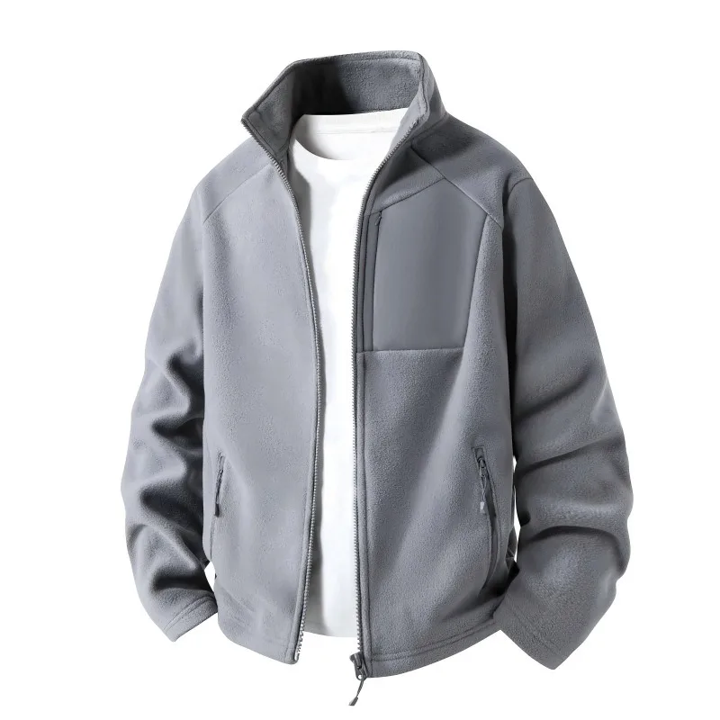 Harajuku Men's Fleece Jacket 320G High Elastic Thermal Polar Fleece Zipper Cardigan Long Sleeve Stand Collar Casual Outerwear