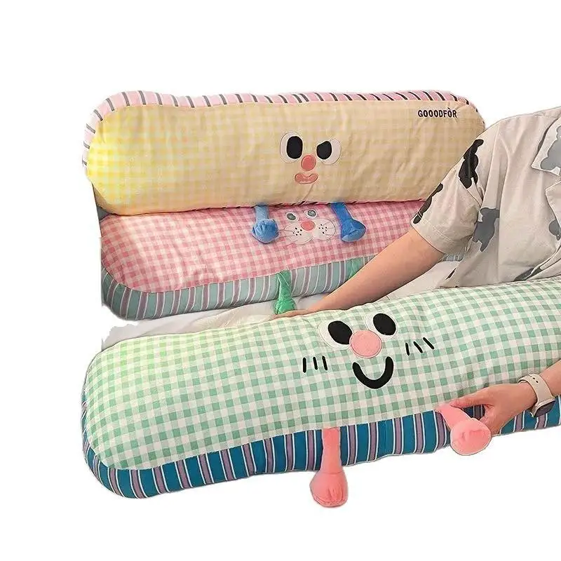 Long‑Grid Side‑Sleeping Leg Clamp Plush Pillow Cartoon‑Print Cute Bed Cushion Decorative Soft Sleeping Pillows