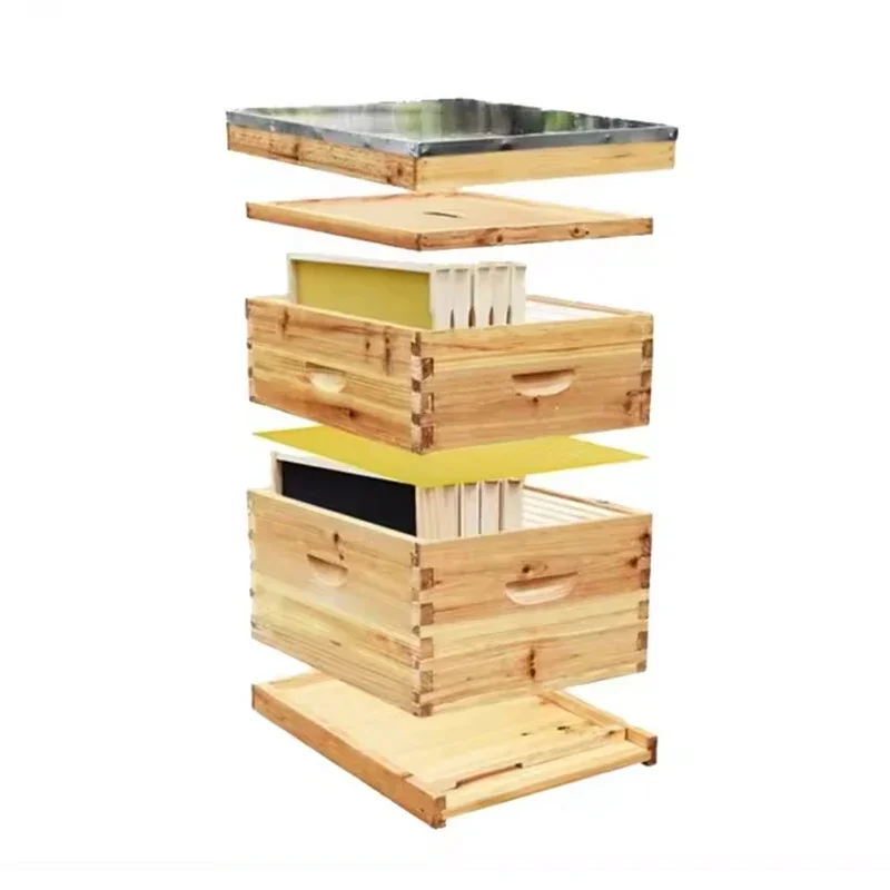 Wholesale Wax Coated Wooden Langstroth Bee Hive Complete Beehive Box 3 Layers With Frames Custom Logo Beekeeping Equipment