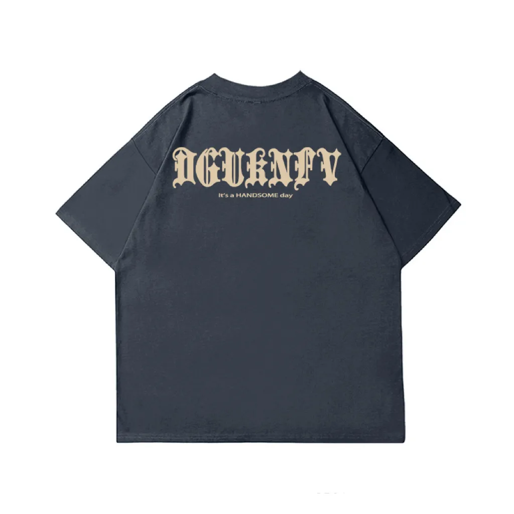 Summer American Hip Hop Street Style Men's White Black Wine Red Dark Gray Navy Blue Letter Print Round Neck Short Sleeve T-Shirt