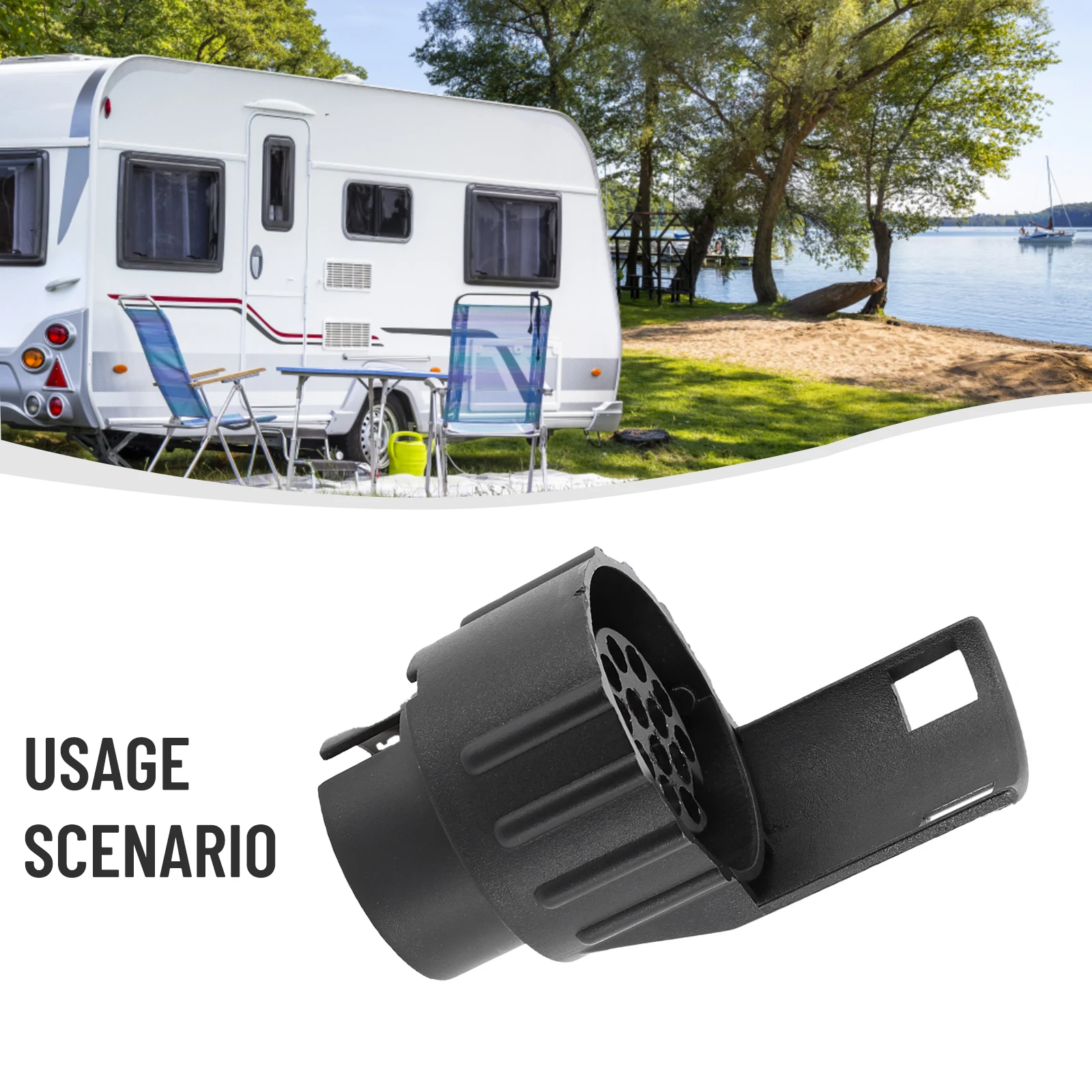 Elétrica Towing Socket Caravan Converter, Black Camper, Plastic & Brass RV Toalha Bar, Trailer impermeável, 12V DC, 1Pc