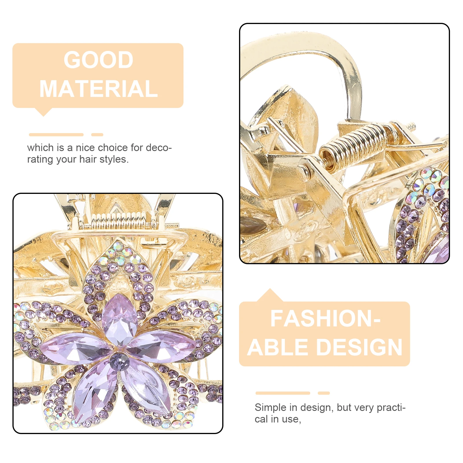 مشبك شعر أنيق كبير بمخلب على شكل زهرة من حجر الراين، تثبيت آمن، سبيكة متينة، تسريحات شعر مختلفة، مشابك فكية للشعر
