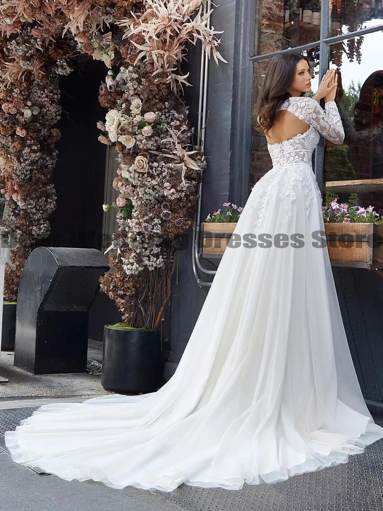 Luxus frauen Hochzeit Kleider Spitze Aufkleber Langarm Square Neck Wunderschöne Prinzessin Brautkleider A-Line Plus Größe Individuell Gestaltet