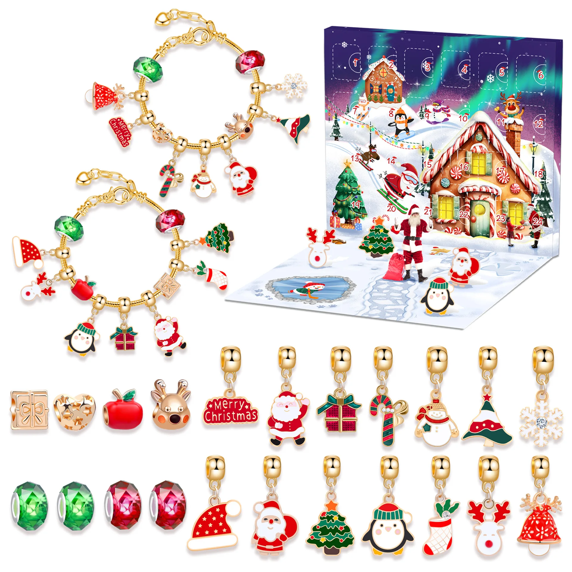 

2025 Christmas Advent Calender Gift Box Diy Beads Bracelet Handmade Toys Countdown Calendar Creative Girls Gift New Year Gift