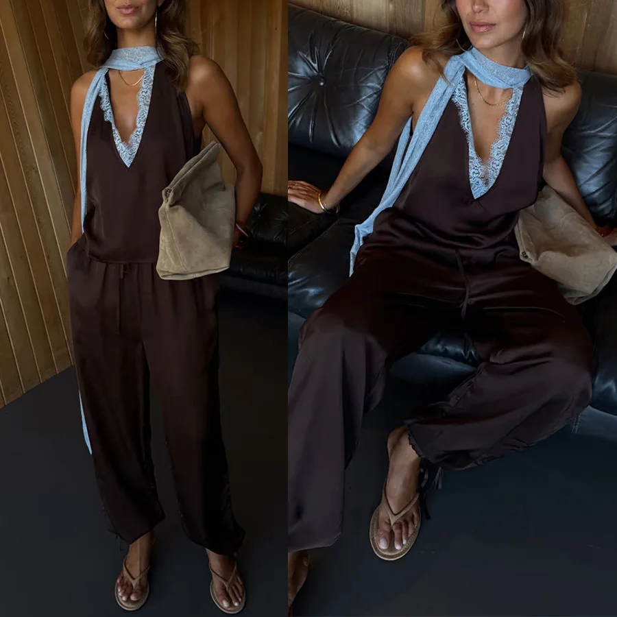 

BKLD 2025 Autumn Winter New Satin Drawstring Pocket Pants Y2k Clothes Women Casual Loose Fashion Elastic Waist Trousers