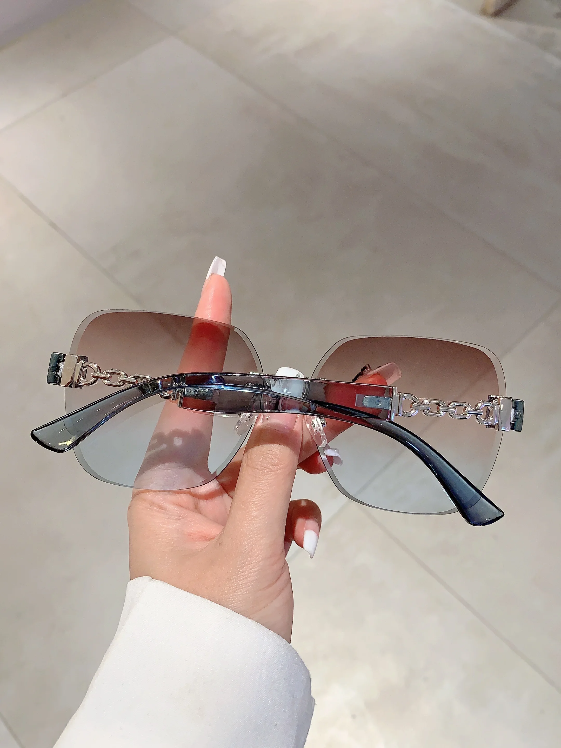 KAMMPT Neue Übergroße Randlose Kette Beine Sonnenbrille Vintage Männer Stilvolle Mode Weibliche Shades Luxus Marke Designer Brillen – Detail 10