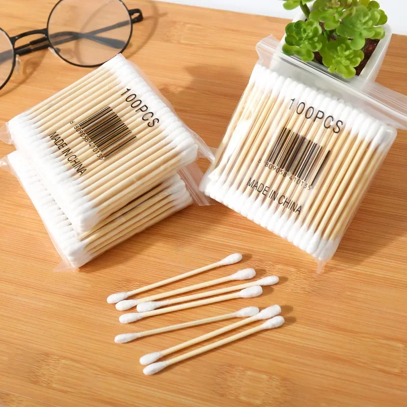 Double Head Wood Cotton Swab Women Makeup Lipstik Cotton Buds Tip Sticks Nose Ear Cleaning Health Care Tools  bastoncillos oidos