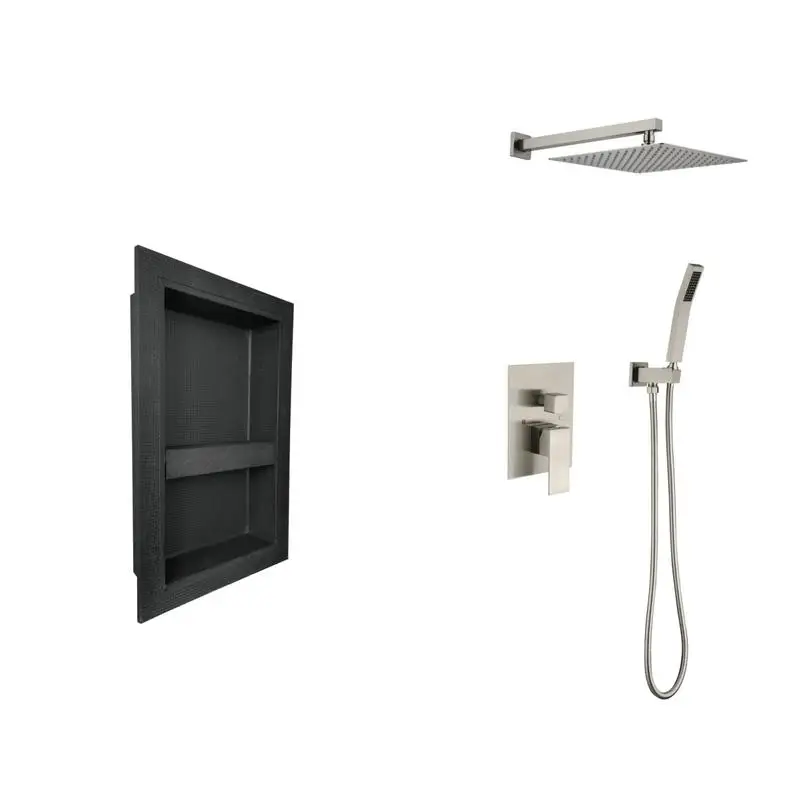 

Shower System with Showerhead, Handheld Shower, Hose, Valve Trim, Lever Handles, Niche Installation