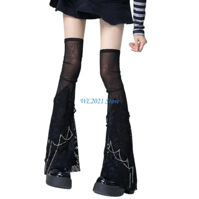 

G5GC Women's Sheer Mesh Leg Sleeves Punk Skull Leg Warmers Trendy Thigh High Socks