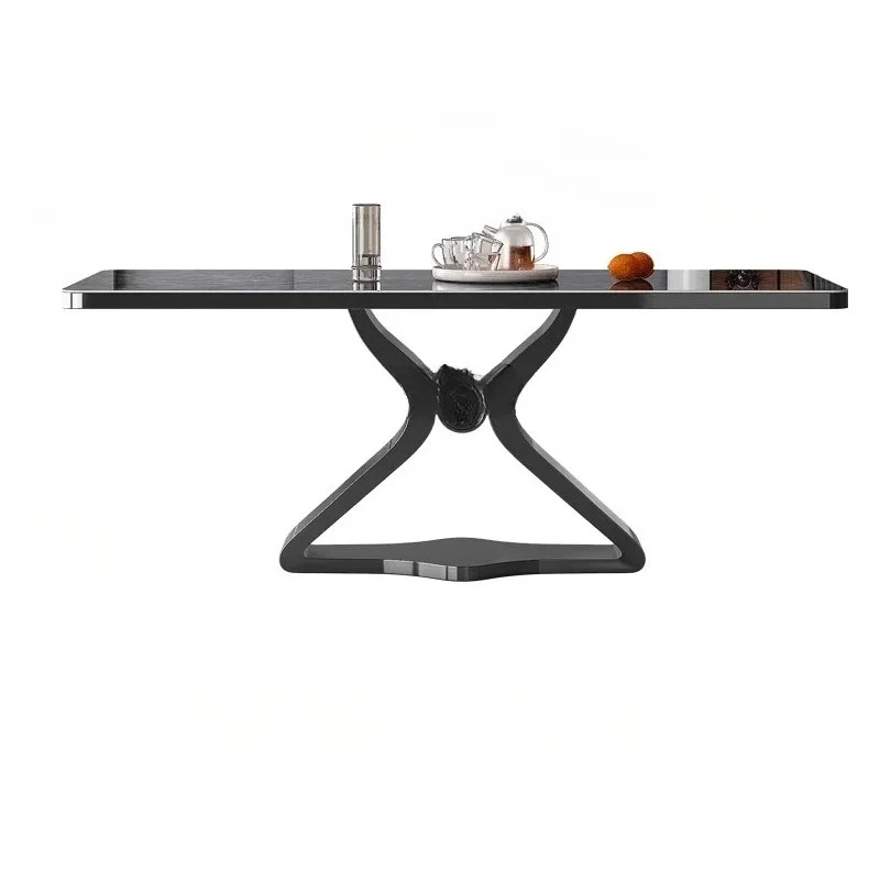 อิตาเลี่ยน Minimalist หรูหราโต๊ะรับประทานอาหารเก้าอี้ผสมหนาหินแผ่นตารางโมเดิร์นสี่เหลี่ยมผืนผ้า High-G