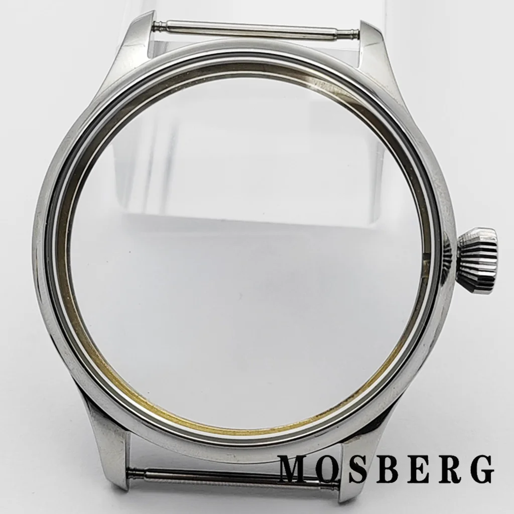 44mm 6497 Cassa per orologio polacco Argento/Nero Solido acciaio inossidabile per ETA 6498 6497 ST3600 3620 Movimento Orologi Accessori Parti