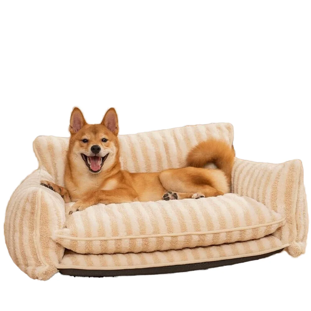 

Luxury Custom Pet Sofa Bed Striped Lambswool & Plush Double Layer Dog Cat Bed Fashionable Style