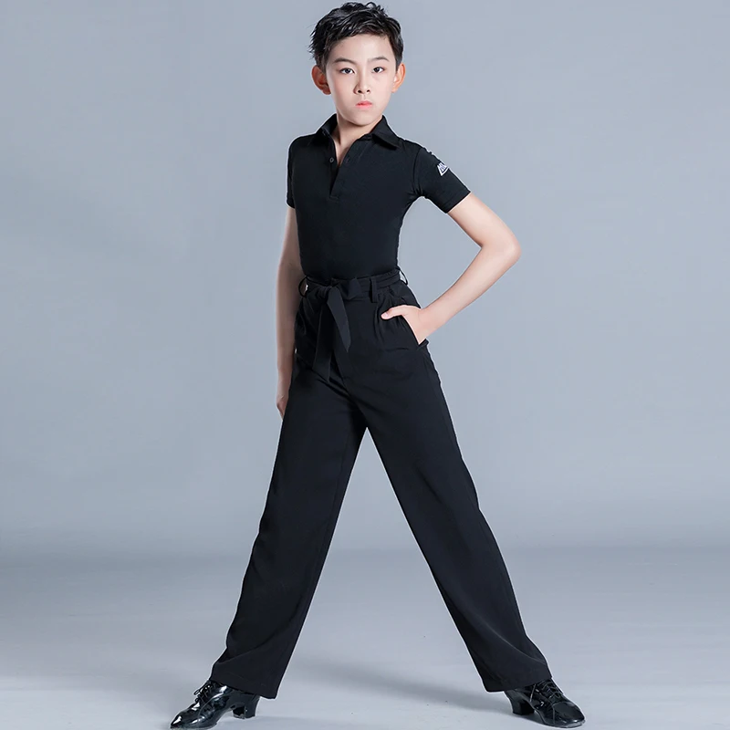 Nouveaux enfants salle de bal danse Performance Costume garçon manches courtes danse chemise enfants Cha Cha valse danseur hauts VBH1696