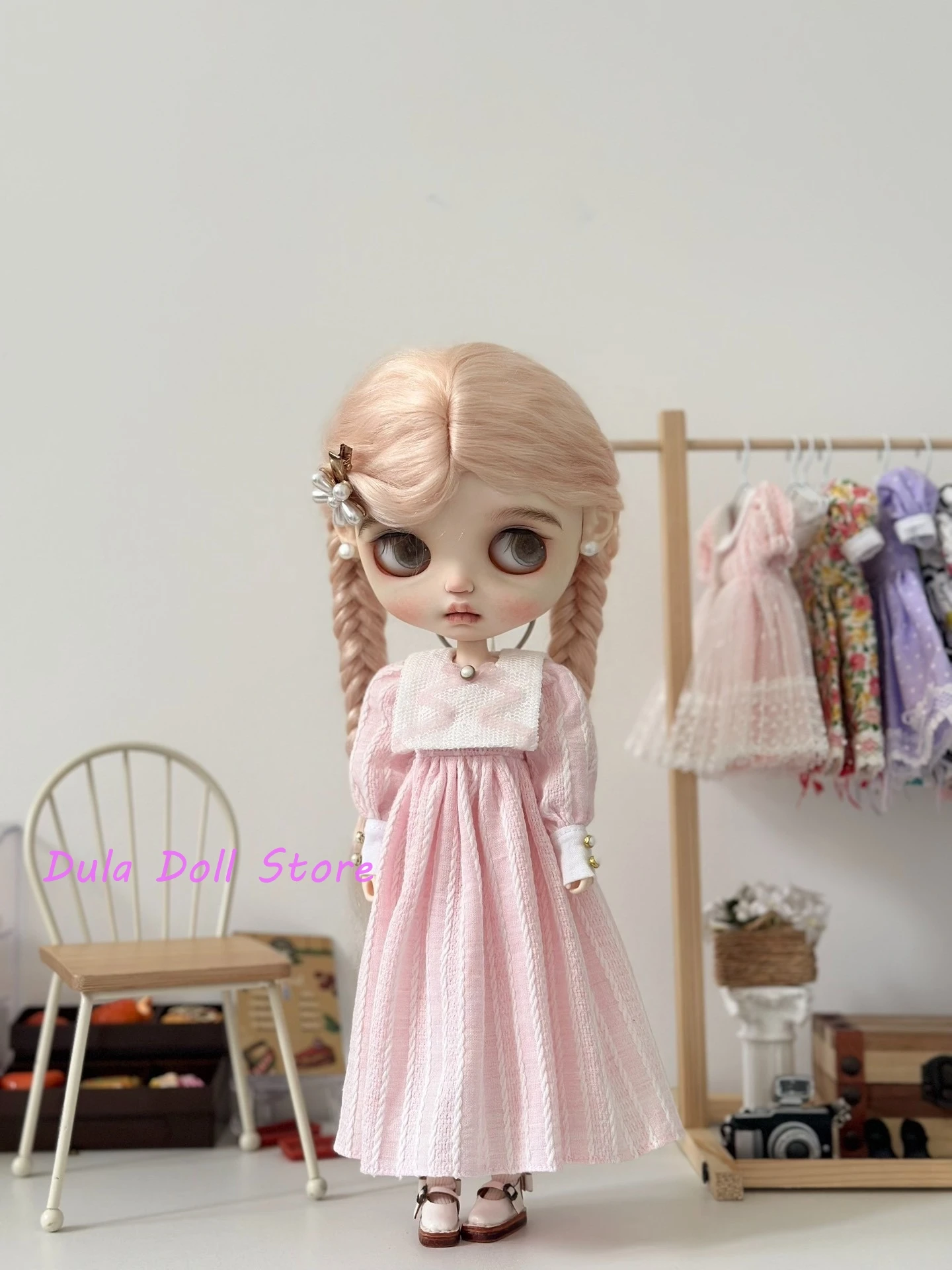 Roupas de boneca Dula vestido longo, rosa e roxo Blythe Landoudou Landazz ob24 ob22 Azone Licca ICY Boneca Bjd