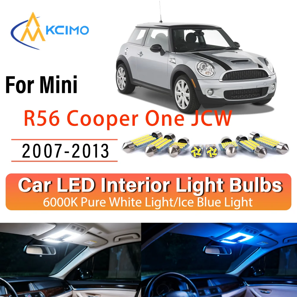 Kit d'éclairage intérieur LED à lueur persistante pour Mini R56 Cooper One JCW 2007-2013 – Remplacement des lampes de dôme, de lecture, de coffre et de habitacle – Amélioration