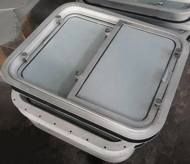 Window boat light access hatch opening rectangular window, stainless steel/brass frame