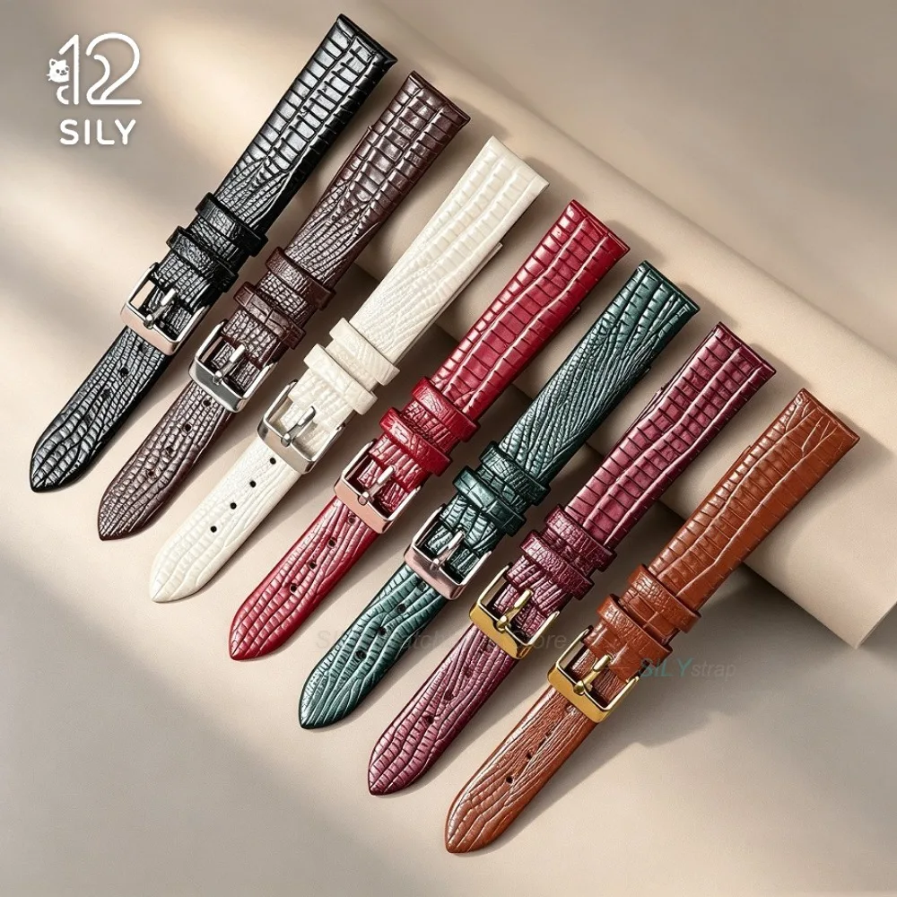 8mm 10mm 12mm 14mm 16mm Lizard Texture Leather Watchband Ultra-thin Pin Buckle Strap High Quality Bracelet Accessories Women Men