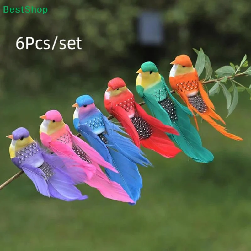 〔Q〕6Pcs Simulation Feather Birds Models Fake Foam Artificial Birds DIY Wedding Home Garden Ornament Decoration Tree Decor