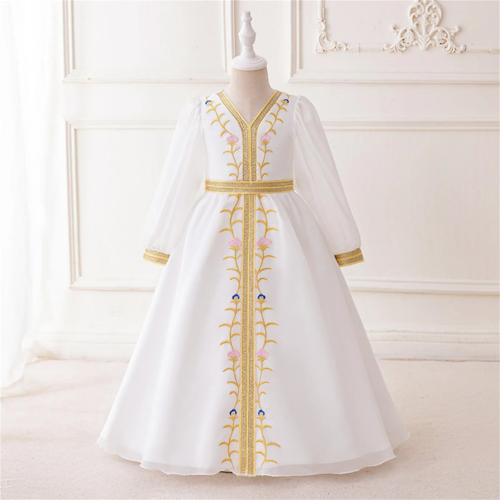 

Ramadan Muslim Kids Prayer Princess Dress for Girl Flower Long Sleeve Robe Arab Dubai Child Eid Party Enfant Gown Casual Dresses