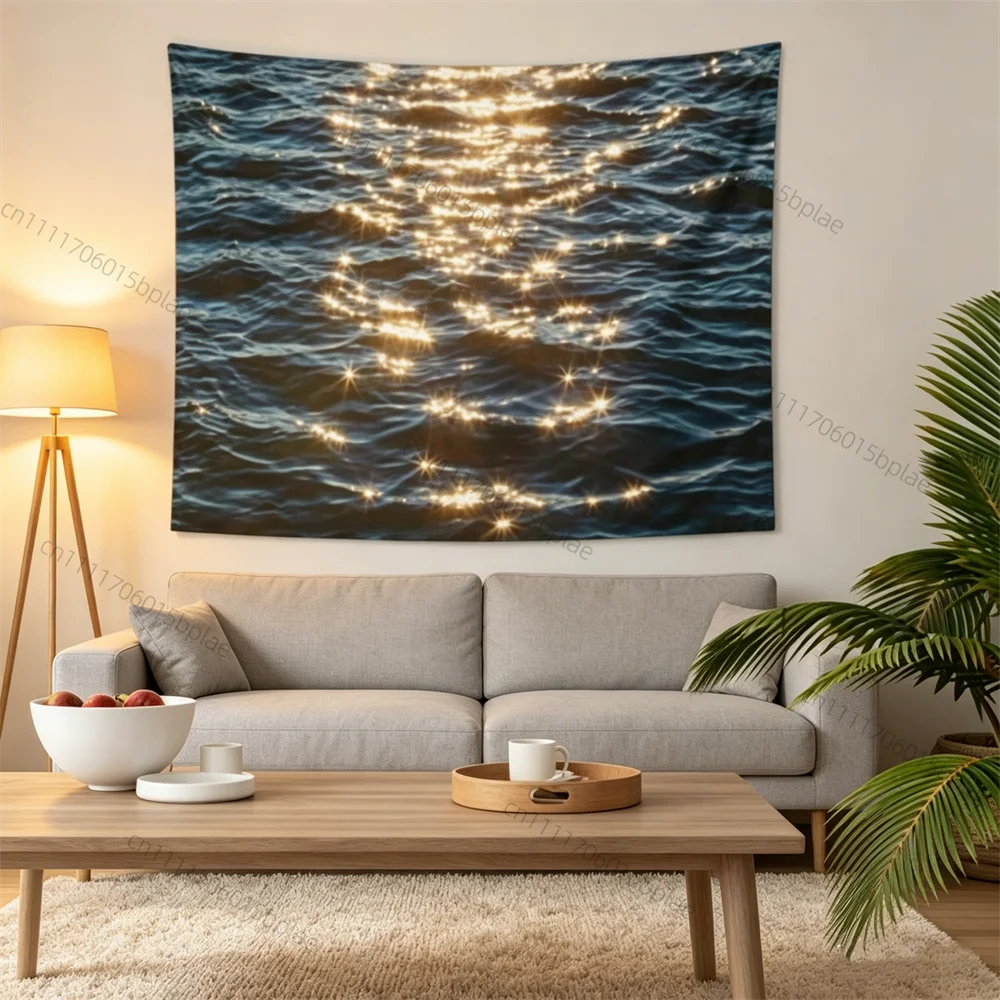 Lustiger Wandteppich mit Falscher Meerblick-Ansicht Ästhetischer Wandbehang Hintergrundstoff Sonnenuntergang Ozean-Szenerie Banner Wohndekoration