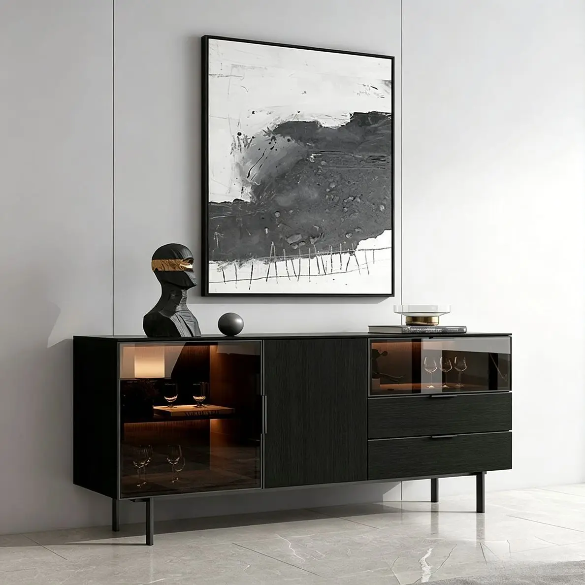 Yjq Italian light luxury glass dining side cabinet modern simple entrance cabinet living room wall locker