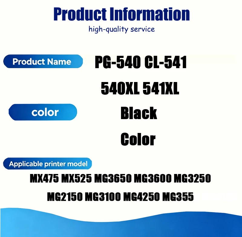 PG540 CL541 540XL 541XL Ink Cartridges Compatible for Canon MG2150 MG3250 MG4250 MG3550 MG3100 MG3650 MG3600 MG4100 MX475 MX525
