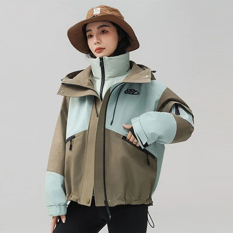 Women's Windbreaker Two-piece set Detachable Down jacket Inner lining Short style Outerwear Autumn and winter Parka Fashionable