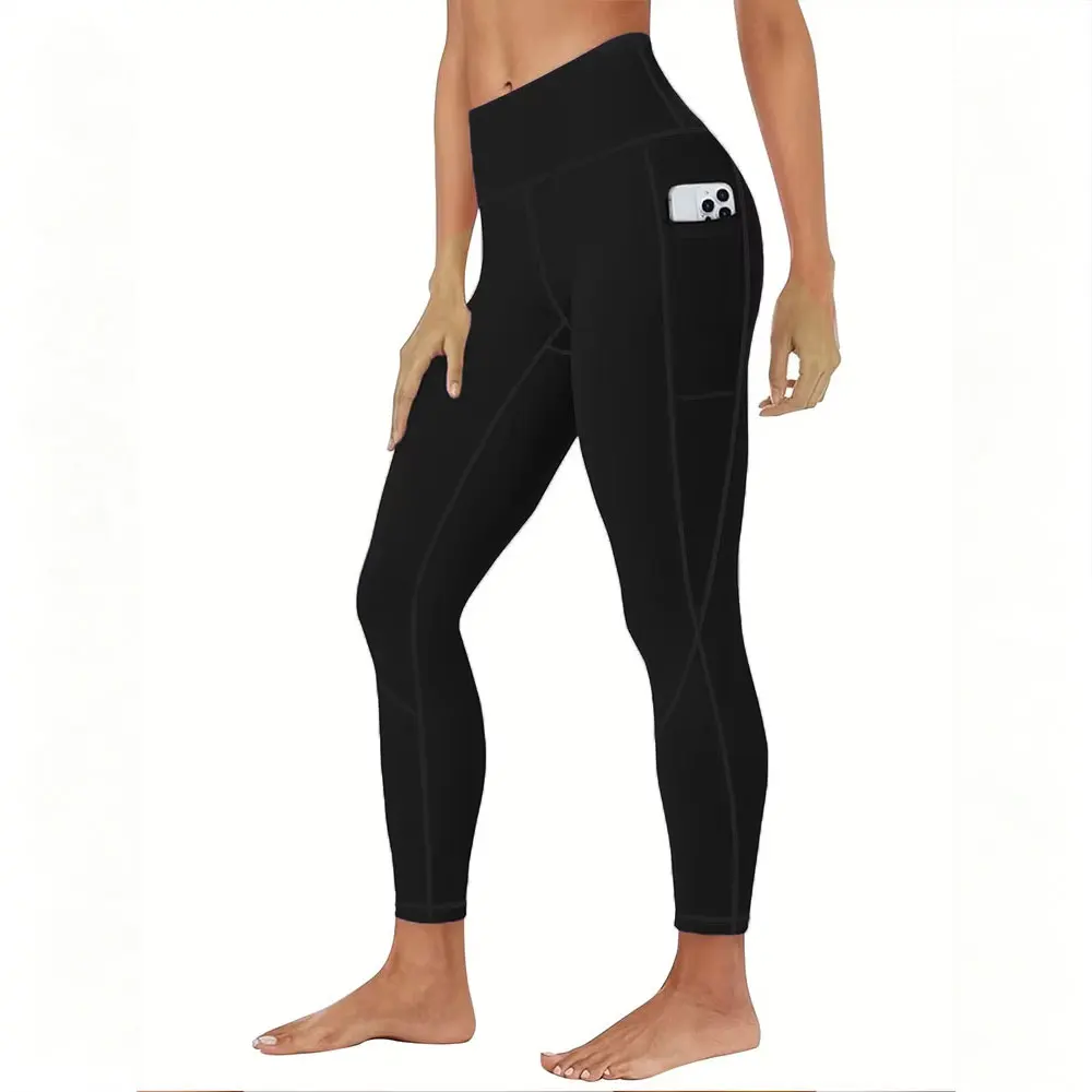 Women's High Waisted Breathable Compression Leggings With Pockets Solid Color Slim Fit Pants For Yoga Workout Fitness Daily Wear