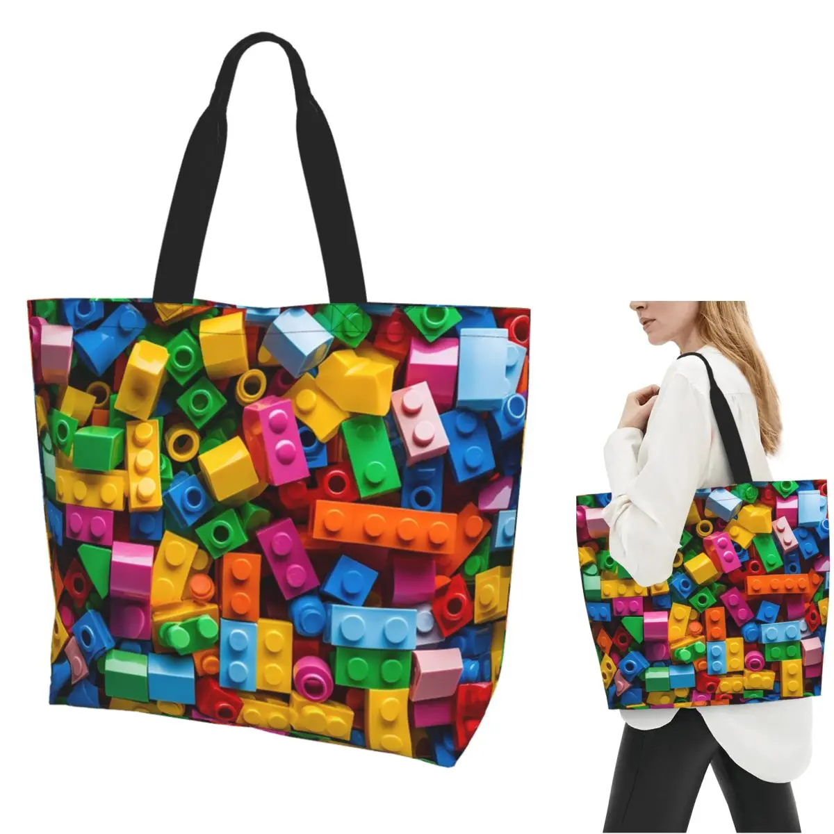 

Lego Texture 2 Shopping Tote Bag Canvas Large Capacity Shoulder Bags Shopper Grocery Handbag for Women
