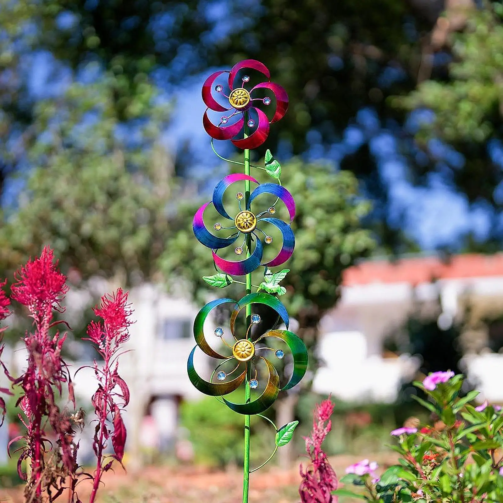 

3 Layer Wind Sculpture Wind Spinner 24.5x125cm Multifunctional Craft Artwork Rotatable Simple Assembly Yard Ornament Colorful