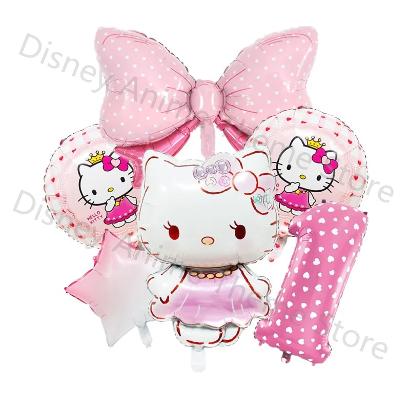 6pcs/Set Hello Kitty Girl Birthday Party Foil Balloons Decoration Supply Baby Shower Kids Party Helium Ballon Home DIY Decor