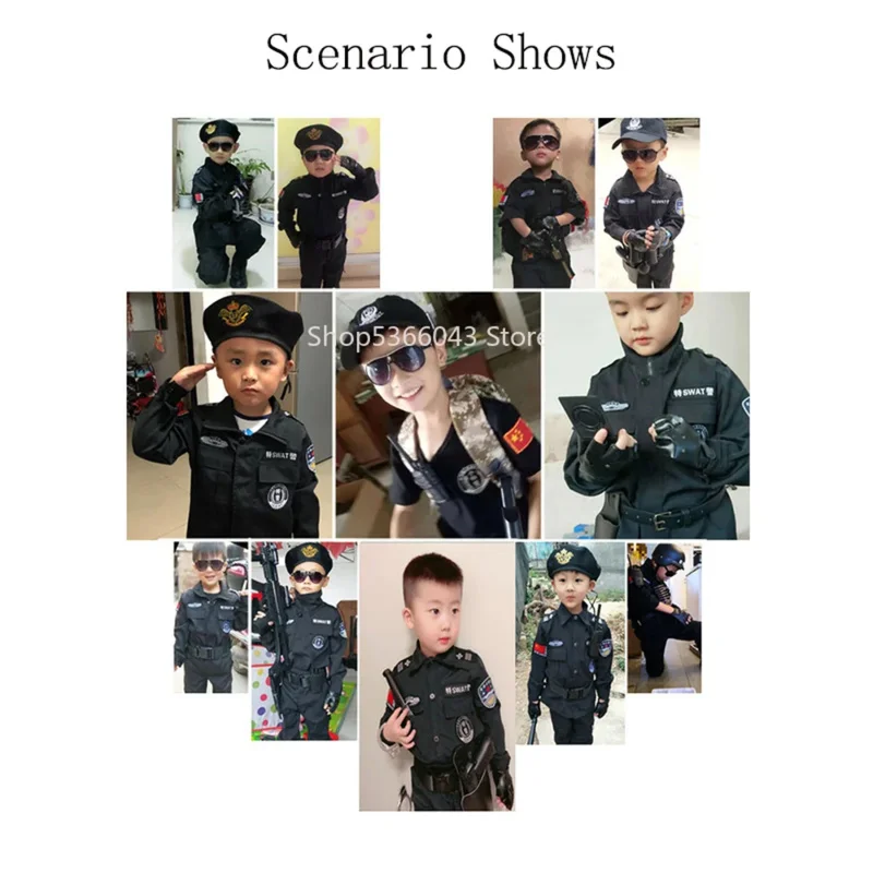 Halloween Policial Cosplay Traje para Crianças, Uniforme da Polícia para Meninos e Meninas, Conjuntos de roupas do exército para crianças, Party Dress Up Gift