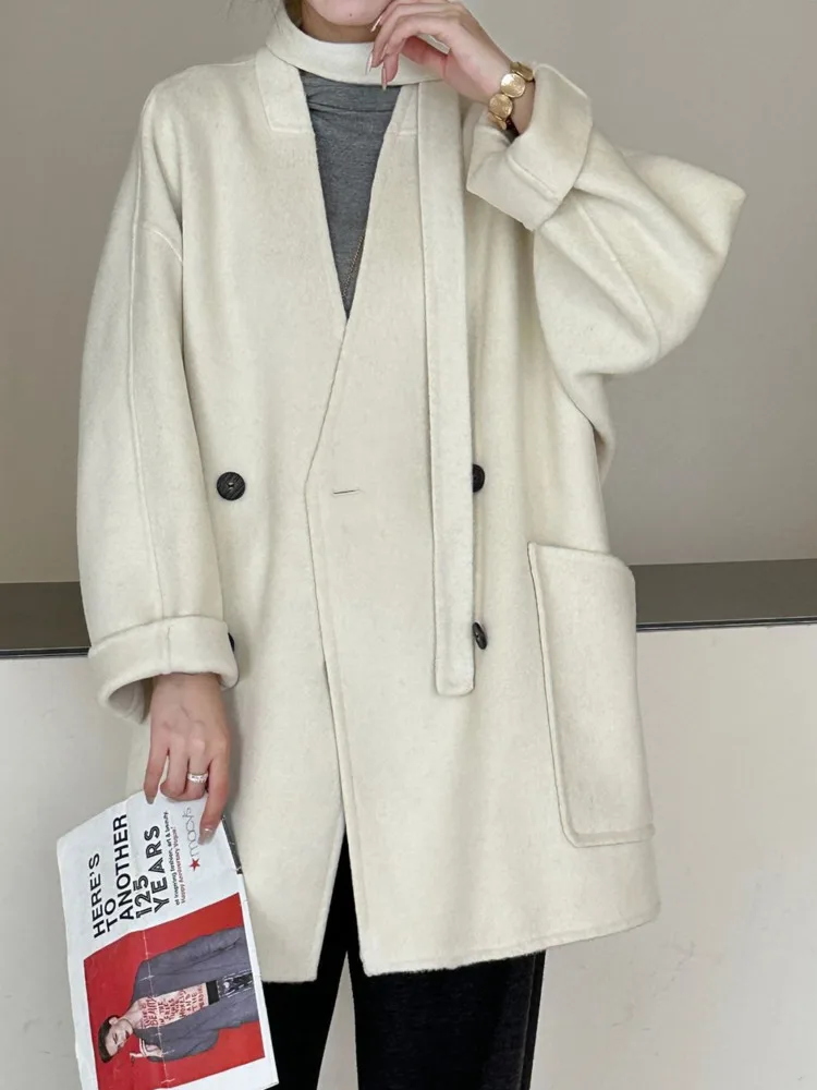 ZMEENNA élégant court laine mélange manteau pour les femmes avec col et poches à rabat simple boutonnage vêtements d'extérieur décontractés ZM4085